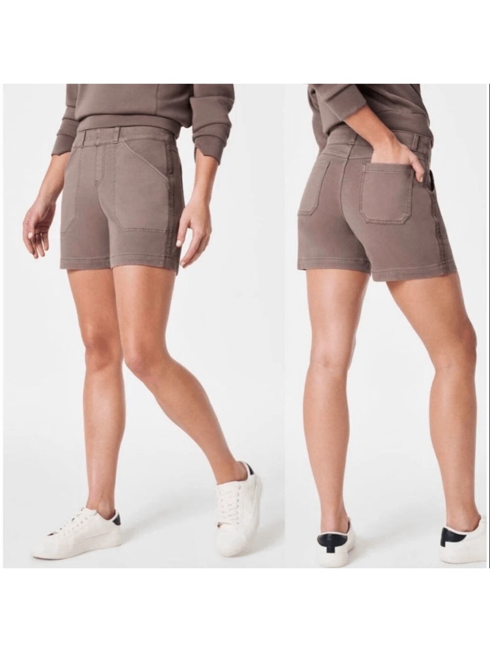 Spanx Stretch Twill Shorts- 6 in Khaki tan